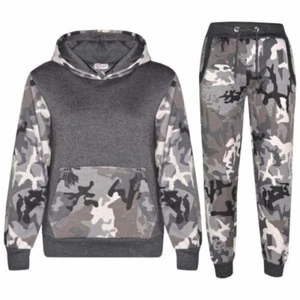 Kids Boys Girls Jogging Suit Designer Camouflage Contrast Top & Bottom Tracksuit - Picture 1 of 10