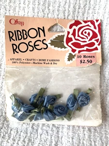 NOS Vintage Offray Ribbon Roses One Pack of 10 Antique Blue Craft Supplies - Picture 1 of 6