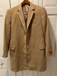 NEW Saks Fifth Avenue TOP COAT Tan WOOL CASHMERE Overcoat JACKET TRIM FIT L 40” - Picture 1 of 24