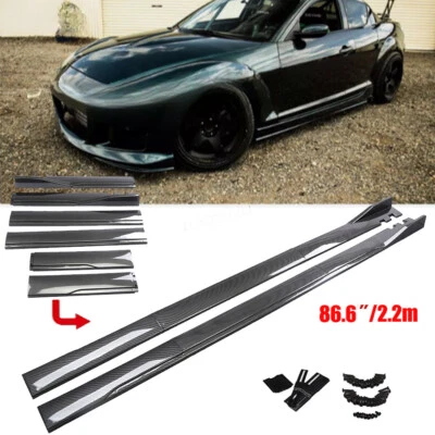 For Mazda MX-5 RX-8 86.6" Carbon Style Side Skirt Extension Rocker Panel Lips - Image 1 of 4