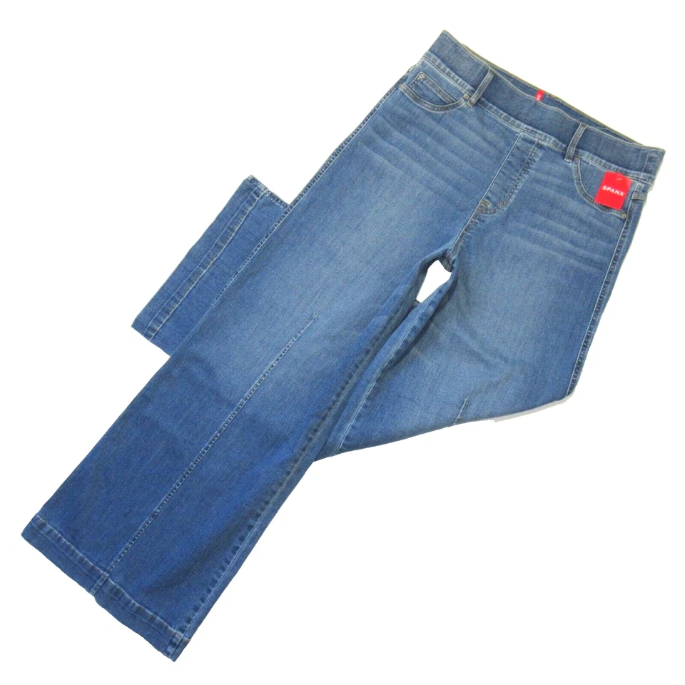 Spanx Seamed-Front Wide-Leg Jeans High Waisted Vintage Indigo Sz L Tall 20407T