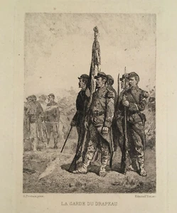19th C. French Etching After ALEXANDRE PROTAIS - LA GARDE DU DRAPEAU Flag Guard - Picture 1 of 3
