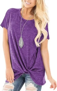 MOYEE Women Tunic Top Comfy Loose Short Sleeve Shirt/Side Twist Knot Blouse S - Picture 1 of 13