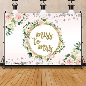 7X5FT Miss to Mrs Backdrop Bridal Shower Backdrop White Pink Floral Wedding B... - Picture 1 of 6