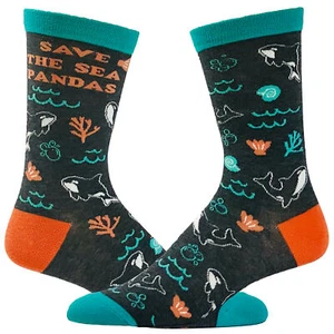 Women's Save The Sea Pandas Socks Funny Orca Save The Whales Killer Whale - Picture 1 of 9