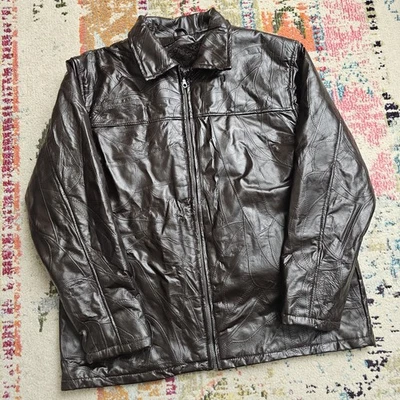 VTG Haband Leather Jacket Mens XL Chocolate Brown Faux Fur Lined Full Zip 90s - Image 1 of 4