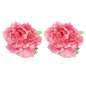 2 Pezzi Fascette per Tenda a Fiori Artificiali Peonia Porta Drappeggi Clip Rosa Rosso - Foto 1 di 5