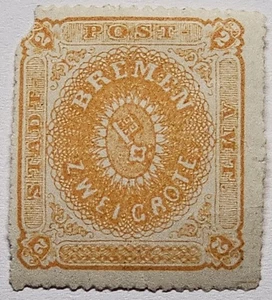 GERMANY BREMEN RARE 1863 2gr Orange Orig Gum. €600. Mi5a. Faults +hinge Thin - Picture 1 of 2