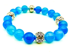 Handmade 10mm Blue Sky Agate & Tibetan Silver Gemstone Bead Bracelet - Picture 1 of 4