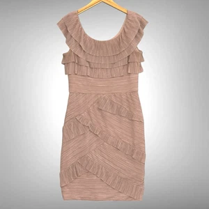 Maggy London Womens Dress 8 Dusty Mauve Tiered Crinkle Ruffle Fairy Feminine - Picture 1 of 11