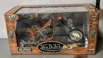 Jada Toys Von Dutch Kustom Cycles CRUEL WORLD 100% DIE-CAST ORANGE 1/10 ~NEW - Image 1 of 4