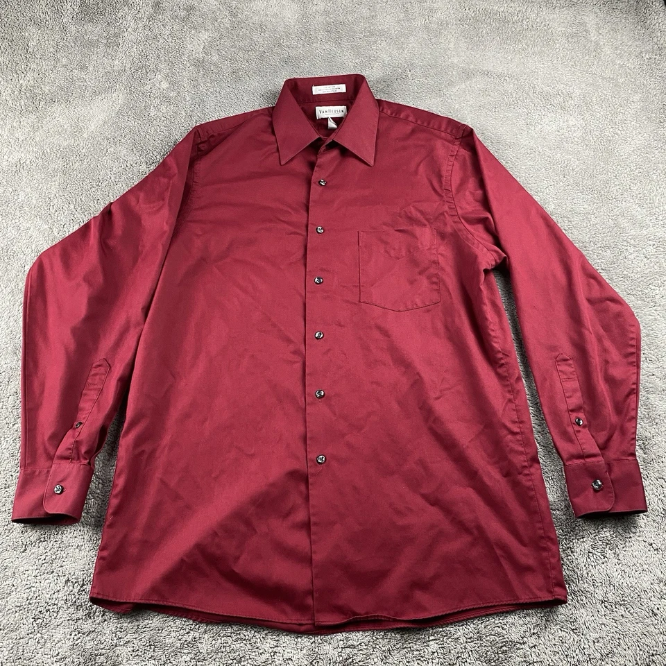 Van Heusen Lux Sateen Dress Shirt Mens 15.5 32/33 Red Button Down Wrinkle Free - Image 1 of 4