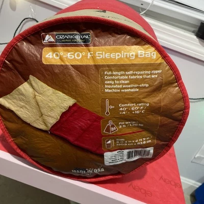 Ozark Trail Warm Weather Sleeping Bag Red 40-60 degrees - Image 1 of 4