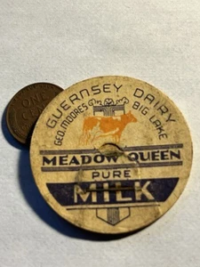 Meadow Queen Guernsey Dairy Geo. Moores milk bottle cap lid top Big Lake MINN MN - Picture 1 of 4