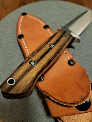 Bark River Sandstorm Zebrawood Mosaic CPM 154 Fixed Blade Knife Leather Sheath - Image 1 of 4