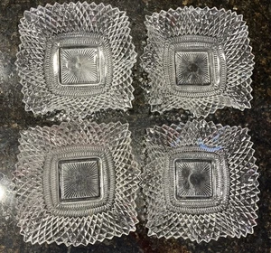 4 Vintage gewellte Glas Deko Schale Schale mit Rautenmuster Detail - Bild 1 von 13