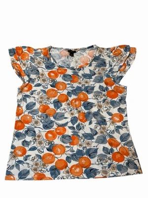 Ann Taylor Factory Orange Blossom T-Shirt w/ Ruffled Sleeves 100% Cotton Size M - Image 1 of 4