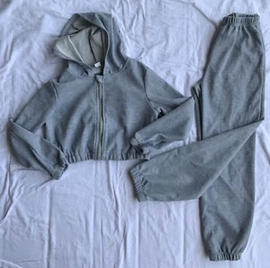 Shein Youth size 10Y Set 2-Piece Gray Crop Hoodie Jogger Pants - Picture 1 of 1