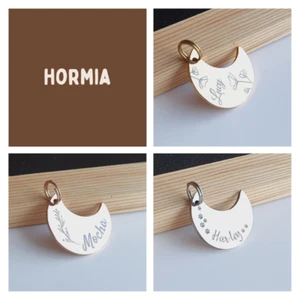 Moon Shaped Stainless Steel Pet Tag Laser Engraving Personalised Custom ID Tag - Picture 1 of 9