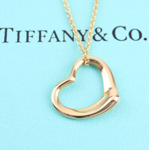 Tiffany & Co. Peretti 18K Gold 15mm Open Heart Pendant Necklace 16" 3.1g w/Box