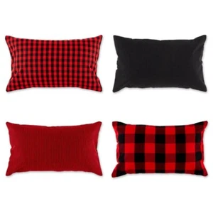 Design Imports Assorted Pillow Covers 12" x 20" Set of 4 Red/Black New - Picture 1 of 3