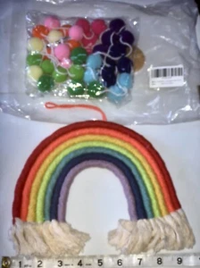 Bohemian Rainbow Decor Macrame Wall Hanging And Pom Pom NWOT - Picture 1 of 6