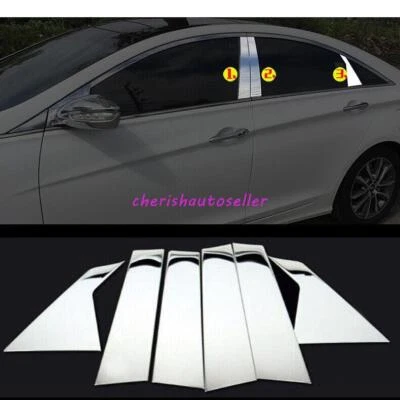 Kit de cubierta de espejo de moldura de puerta postes de pilar cromados para Hyundai Sonata 11-2014 6 piezas Foto 1 de 4