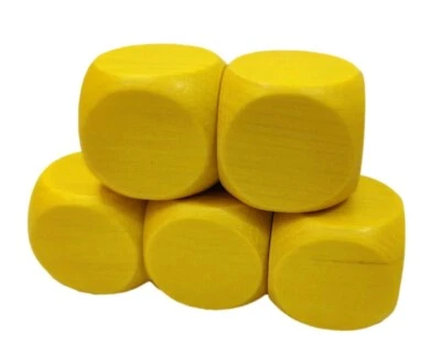 5 Yellow Wooden Dices Dice Cube Cubes Game Wood Six Sided 2 cm - Image 1 of 4