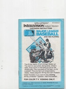 Major League Baseball Intellivision Atari 2600 MANUAL ONLY Authentic Original - Picture 1 of 1