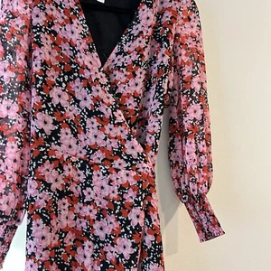 Bar iii long maxi floral wrap dress with long sleeves pink and red black small - Picture 1 of 3