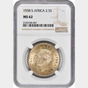 1938 South Africa 2.5 Shillings. NGC MS 62. KM-30. Scarce Date 