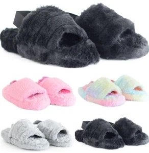 Kinder Kunstpelz Flauschig Mädchen Schieber Zehentrenner Winterschuhe Bequem Eu - Bild 1 von 9