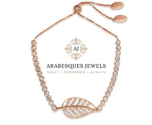 GENUINE ARABESQUES STERLING SILVER 925/ROSE GOLD CZ LEAF TENNIS/SLIDER BRACELET - Picture 1 of 2