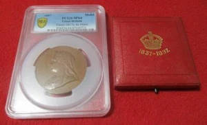 CUBO MEDALLA GRAN BRITÁNICA 1897 REINA VICTORIA AE 1817a PCGS SP64 MATE #T6101 - Imagen 1 de 7