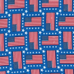 Fabric Patriotic USA Stars and Stripes Flags on Blue Cotton 1/4 yard 49532 - Picture 1 of 4