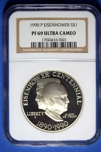 1990 P NGC PF69 Eisenhower Centennial Commemorative Silver Dollar #B50699 - Picture 1 of 2