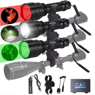 Weiß/Rot/Grün LED Taschenlampe Jagd Licht Fackel Coyote Predator Mount Akku Kits - Bild 1 von 4