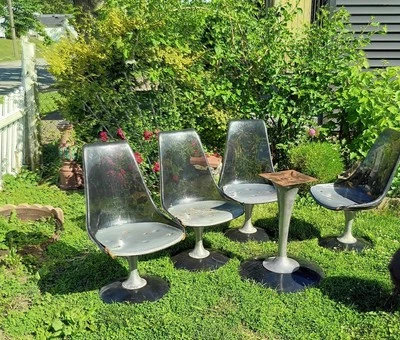 MCM Cromecraft Dining Set Smoke Lucite Tulip Chairs Table Base Read Description - Image 1 of 4