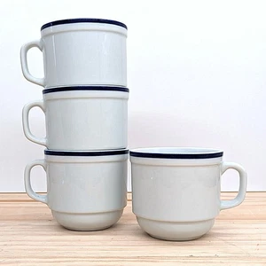 Übergroße Oneida Tom's Diner 16 Unzen Stapelbare Tassen 4er Set Blauer Rand Vintage Tassen - Bild 1 von 4