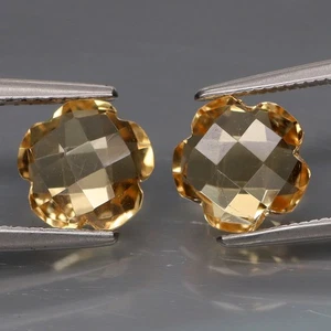 Forma de Flor 8x8mm. Real 100% Natural Amarillo Citrino Brasil Limpio 2 Piezas/3.48Ct. - Imagen 1 de 6