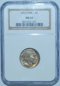 1913 NGC MS64 T1 Type 1 Buffalo Nickel - Picture 1 of 2