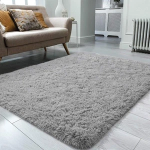Fluffy Rug Super Soft Fuzzy Gray Area Rugs for Bedroom Living - 3'X5' Large - Picture 1 of 7