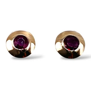 Natural Red Ruby 14k White Gold 4 mm Round Bezel Stud Earrings - Picture 1 of 15