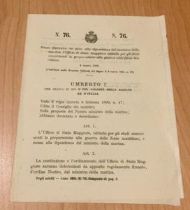 Decreto pone alla dipendenza ministro marina l'Ufficio di stato maggiore 1900 - Bild 1 von 1