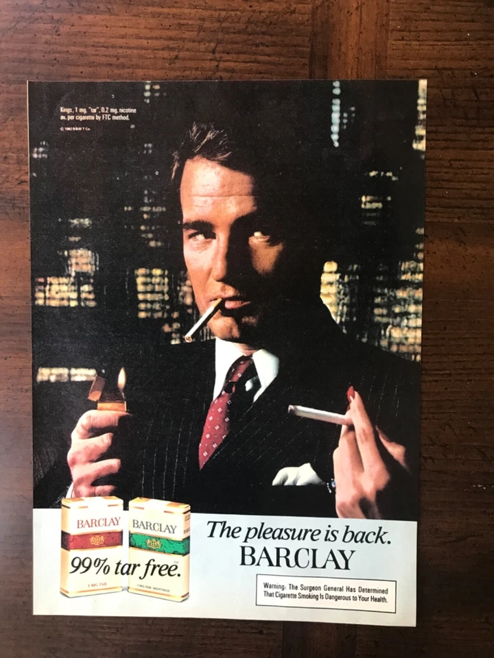 Anuncio impreso original vintage 1982 Barclay Cigarettes The Pleasure Is Back Foto 1 de 1