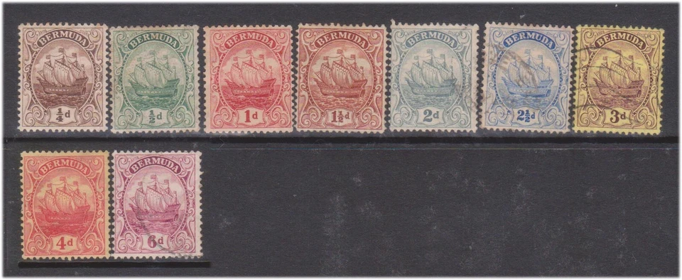 (F159-82) 1910 Bermuda part set of 9stamps ships 1d to 6d (CG)   (FZ17) - Изображение 1 из 1