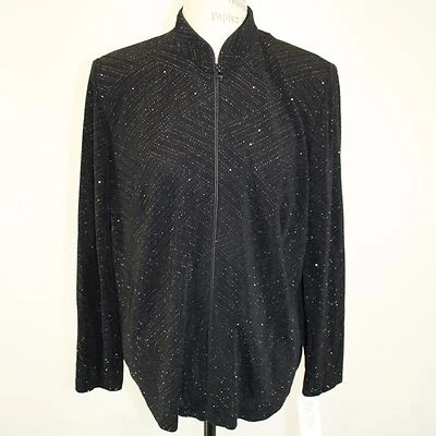 Suéter cárdigan con cremallera almohadillas para los hombros con cuentas brillantes Alex Evenings para mujer 1X Foto 1 de 4