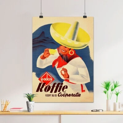 Póster café retro vintage (holandés/holandés), años 50 [RESTAURADO] — póster café Foto 1 de 4