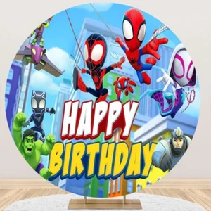 Round Spidey Backdrop Kids Birthday Party Spiderman Photo Background Banner - Picture 1 of 6