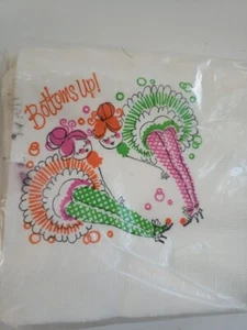 Vintage 1960s 70s Cocktail Napkins Set New Bottoms Up Orange Pink Brownie - Picture 1 of 4